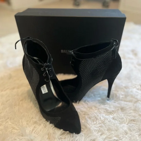 Balmain Shoes Balmain Black Suede Lace Up Heels Poshmark